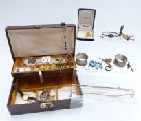 A collection of costume jewellery including silver chain, silver Egyptian pendant, Victorian faux