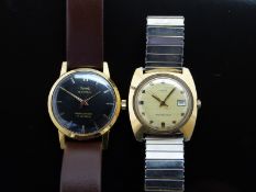Two gentleman's wristwatches HMT Sona with gold hands and baton markers, black dial, gold plated