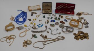 A collection of jewellery including Exquisite ring, Miracle brooch, Coro bracelet, rolled gold