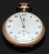 Keyless winding open faced pocket watch with inset subsidiary seconds dial, blued hands, black