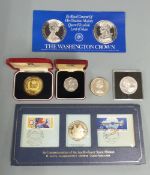 Pobjoy Mint commemorative crowns together with a silver EEC 50p, Washington Crown, Apollo-Soyuz
