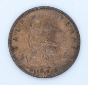 Victoria 1869 halfpenny with lustre, VF+-EF