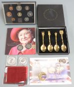 A collection of silver and other coinage including Australian kookaburra five and one dollar .999