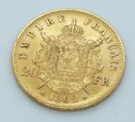 Napoleon III 1862 gold 20FR, 6.5g