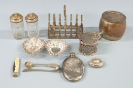 Pair of hallmarked silver heart shaped bon bon dishes raised on three ball feet, hallmarked silver