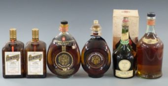 Six bottles of assorted spirits comprising Benedictine in original presentation box, two bottles
