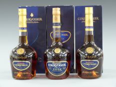 Three bottles of Courvoisier V.S.O.P Fine Champagne Cognac, 700ml, 40% vol, in original presentation