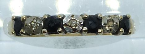 A 9ct gold ring set with sapphires and diamonds, 1.5g, size Q