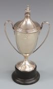 Edward VII hallmarked silver covered two handled trophy cup, London 1905 maker Edward Barnard & Sons