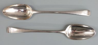 Pair of Georgian bottom hallmarked silver table spoons, London likely 1769, maker Thomas & William