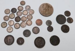A small interesting collection of UK and overseas coins, 17thC onwards, including Napoleon 1808,