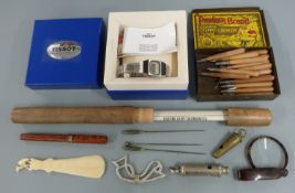 Tissot quartz watch in original box, Conway Stewart fountain pen with 14ct gold nib, whistle,