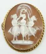 A 9ct gold brooch set with a cameo depicting the three graces