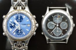 Two Seiko gentleman's chronogarph wristwatches SQ100 ref. 7T32-6G20 with date aperture, luminous