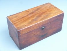 19thC mahogany tea caddy with two hinged lift out caddies, space for mixing bowl and fitted Bramah
