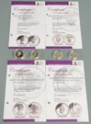 Four London Mint silver proof coins including 1984 Scottish Thistle, 1985 Welsh Leek etc, all with