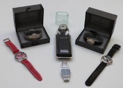 Six gentleman's wristwatches comprising two Michael Herbelin, two Swatch, Lorus Sports and Seiko
