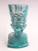 Carved malachite/soapstone bust of an Egyptian pharaoh, H31cm
