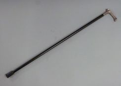 German Art Nouveau white metal handled walking stick with German 925 grade silver marks and maker'