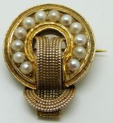 Victorian love knot brooch set with split pearls, 2.1 x 2.6cm