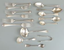 Georgian and later hallmarked silver cutlery comprising two table forks, four dessert forks London