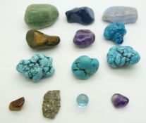 Tiger's eye pebble, turquoise, aventurine quartz, agate etc