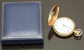 Vertex for Asprey 9ct gold keyless winding half hunter pocket watch with subsidiary seconds dial,