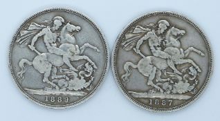Victoria 1887 and 1889 jubilee crowns