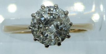 An 18ct gold ring set with a round cut diamond of approximately 2.12ct, 3.2g, size N