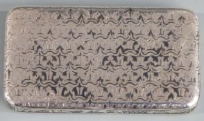 19thC French white metal snuff box with Niello decoration and gilt interior, length 6cm, weight 41g