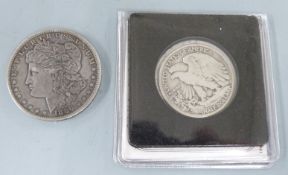 1886 Morgan Dollar together with a certificated 1942 Watkins Liberty half dollar