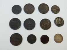 A small collection of twelve UK and overseas 18thC and 19thC tokens to include Canada, a Cossack