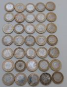 Thirty-five collectable UK £2 coins, including Darwin, Commonwealth Games, Brunel, Burns etc