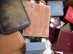 A collection of jewellery boxes including tan leather, Liberty and Paris, hat pin box, stud and