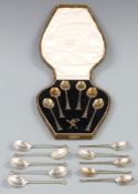 Cased set of six hallmarked silver spoons, marked to lid Frost Winchester, together with five