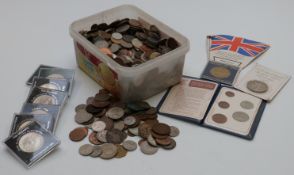 A collection of UK pre and post decimal coinage with small silver content, together with some