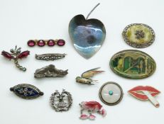 Victorian brooch set with agate and turquoise, Victorian paste brooch, Scottish silver brooch marked