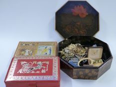 A collection of costume jewellery including watches, Miracle brooch, 9ct gold earrings, silver