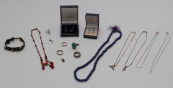 A collection of silver jewellery including earrings, rings etc