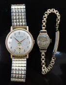 Smiths Astral 9ct gold gentleman's wristwatch with inset subsidiary seconds dial, gold hands and