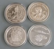 Four silver commemorative South African 2 Rand coins to include Mandela Freedom, Barcelona 1992
