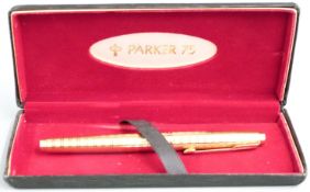 Parker 75 fountain pen with gold plated body and 14ct gold nib, in original box