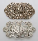 Victorian hallmarked silver belt buckle with pierced and cast decoration, Birmingham 1894 maker Levi