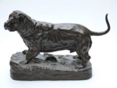 Jules Moigniez cast bronze model of a dog, signed to base, 45cm long
