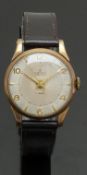 Smiths De Luxe 9ct gold gentleman's wristwatch with gold hands and hour markers, two tone dial and
