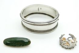 Victorian silver bangle, Chester 1881 maker M.J.G, Victorian silver crescent brooch, Birmingham 1891