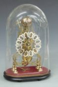 Late 19thC skeleton clock with brass single fusee movement with passing strike on bell, under