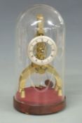 Late 19th/early 20thC skeleton clock under glass dome, with Roman numerals to silvered chapter ring,