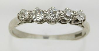 A platinum ring set with five diamonds, 3.7g, size Q