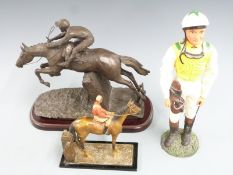 Painted cast metal table lighter formed as a horse and jockey, height 17cm, D Geenty cold cast horse